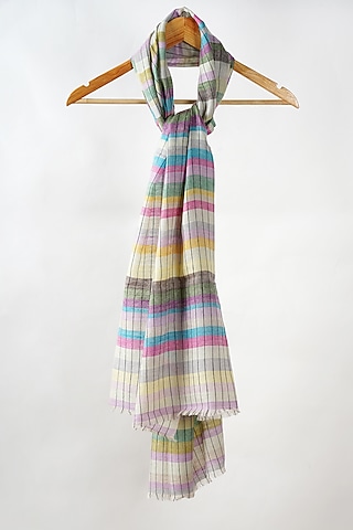 Multi-Colored Handwoven Checks Pashmina Stole by YARNS & BLOOM
