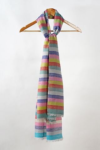 Multi-Colored Handwoven Striped Pashmina Stole by YARNS & BLOOM
