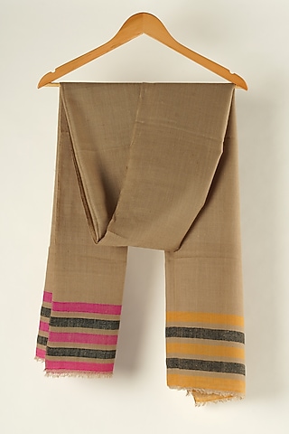 Natural Brown Handwoven Pashmina Stole by YARNS & BLOOM