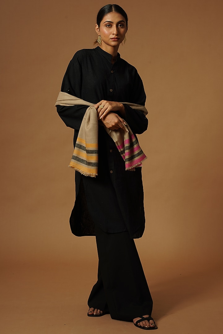 Natural Brown Handwoven Pashmina Stole by YARNS & BLOOM at Pernia's Pop Up Shop