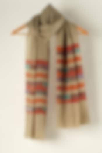 Natural Brown Handwoven Pashmina Stole by YARNS & BLOOM
