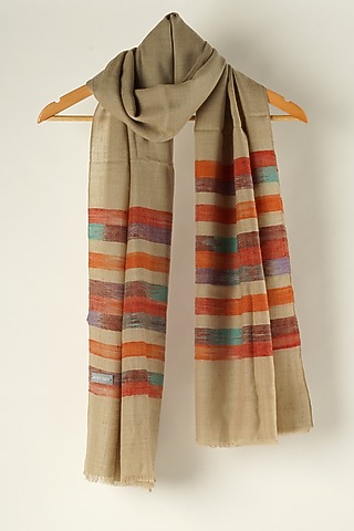 Natural Brown Handwoven Pashmina Stole by YARNS & BLOOM