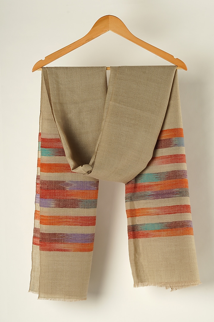 Natural Brown Handwoven Pashmina Stole by YARNS & BLOOM at Pernia's Pop Up Shop