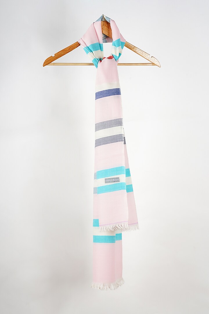 Blush Pink Handwoven Fine Wool Stole by YARNS & BLOOM