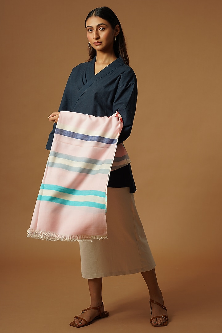 Blush Pink Handwoven Fine Wool Stole by YARNS & BLOOM at Pernia's Pop Up Shop