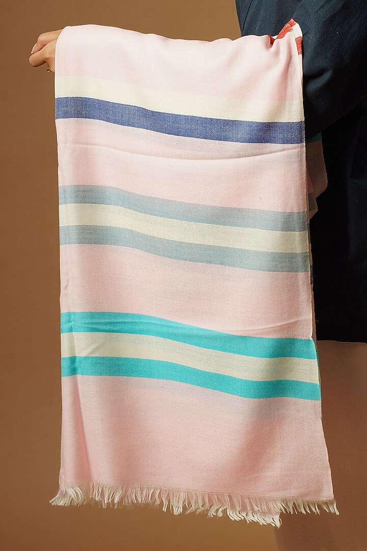 Blush Pink Handwoven Fine Wool Stole by YARNS & BLOOM at Pernia's Pop Up Shop