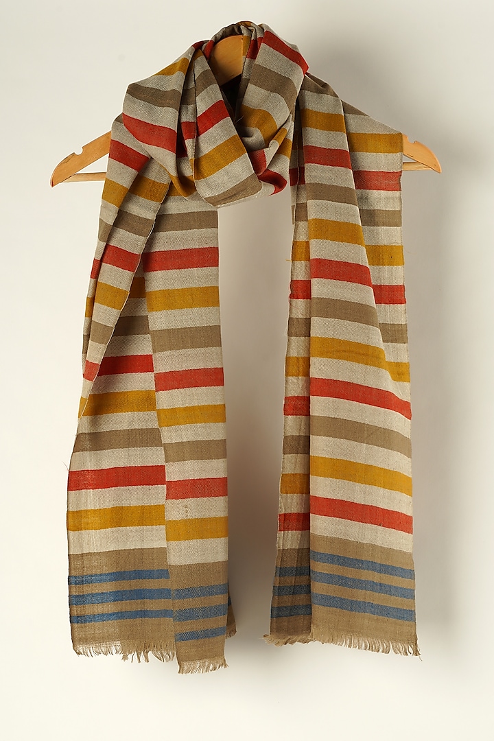 Multi-Colored Handwoven Fine Wool Stole by YARNS & BLOOM