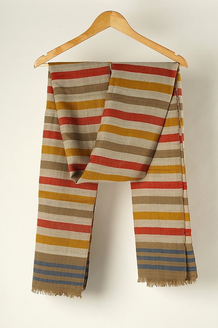 Multi-Colored Handwoven Fine Wool Stole by YARNS & BLOOM at Pernia's Pop Up Shop