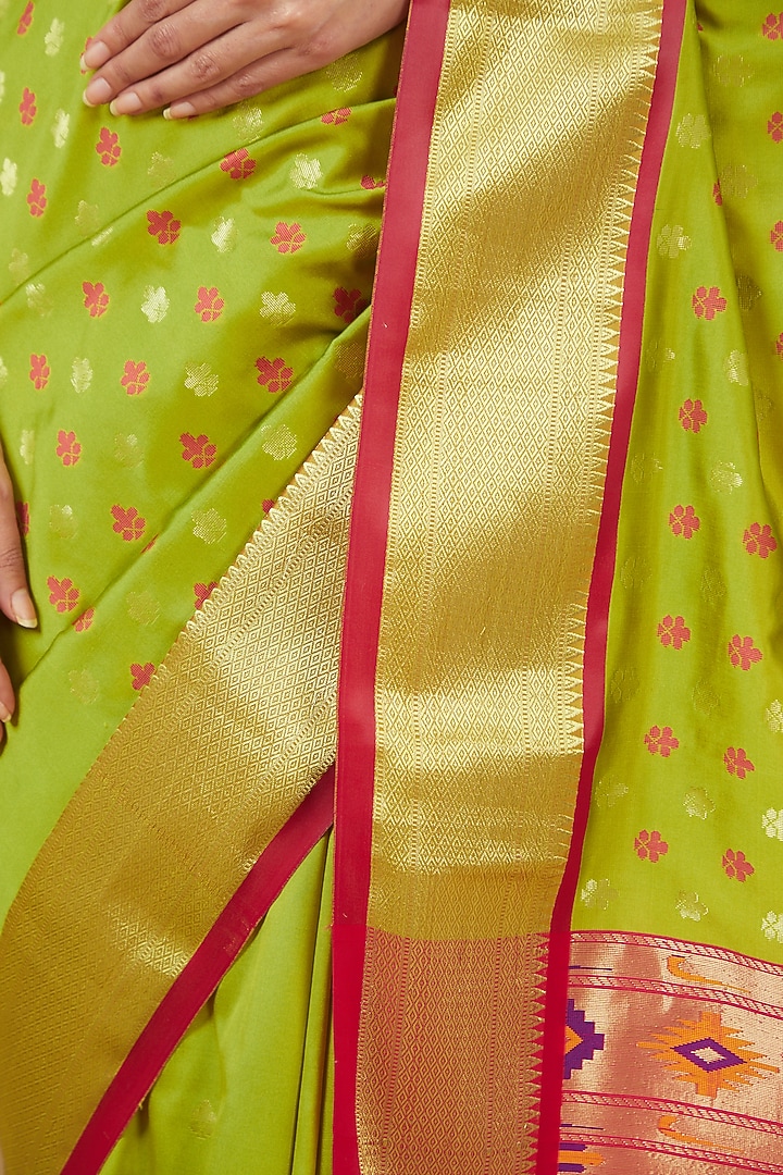 Pista Green Pure Katan Silk Paithani Banarasi Handloom Party Wear Saree by Zal From Benaras at Pernia's Pop Up Shop