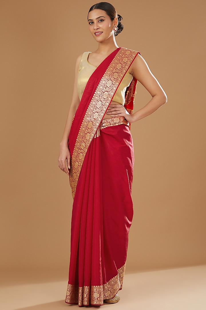 Red Pure Silk Banarasi Handloom Saree by Zal From Benaras