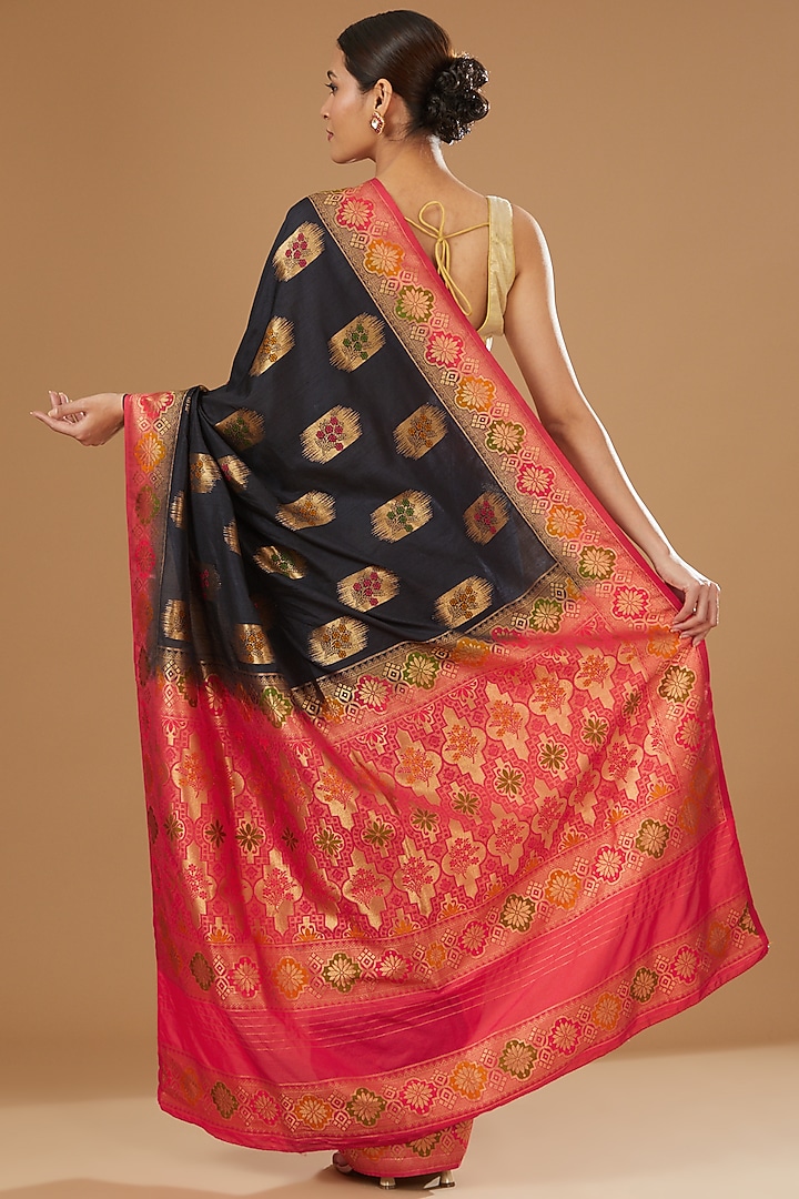 Black & Red Katan Silk Banarasi Handloom Weave Embroidered & Printed Party Wear Saree
 by Zal From Benaras at Pernia's Pop Up Shop