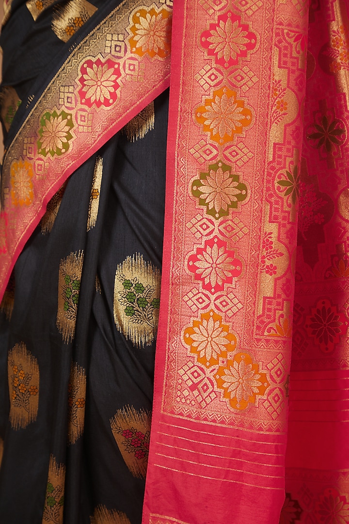 Black & Red Katan Silk Banarasi Handloom Weave Embroidered & Printed Party Wear Saree
 by Zal From Benaras at Pernia's Pop Up Shop