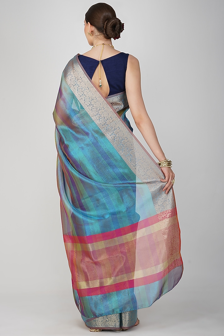 Blue Shaded Tissue Silk Banarasi Handloom Festive Saree Set by Zal From Benaras at Pernia's Pop Up Shop
