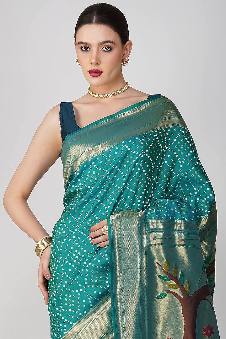Blue Pure Silk Bandhej Work Festive Saree Set by Zal From Benaras at Pernia's Pop Up Shop