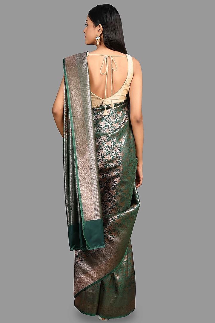 Green Katan Silk Zari Work Banarasi Party Wear Saree Set by Zal From Benaras at Pernia's Pop Up Shop