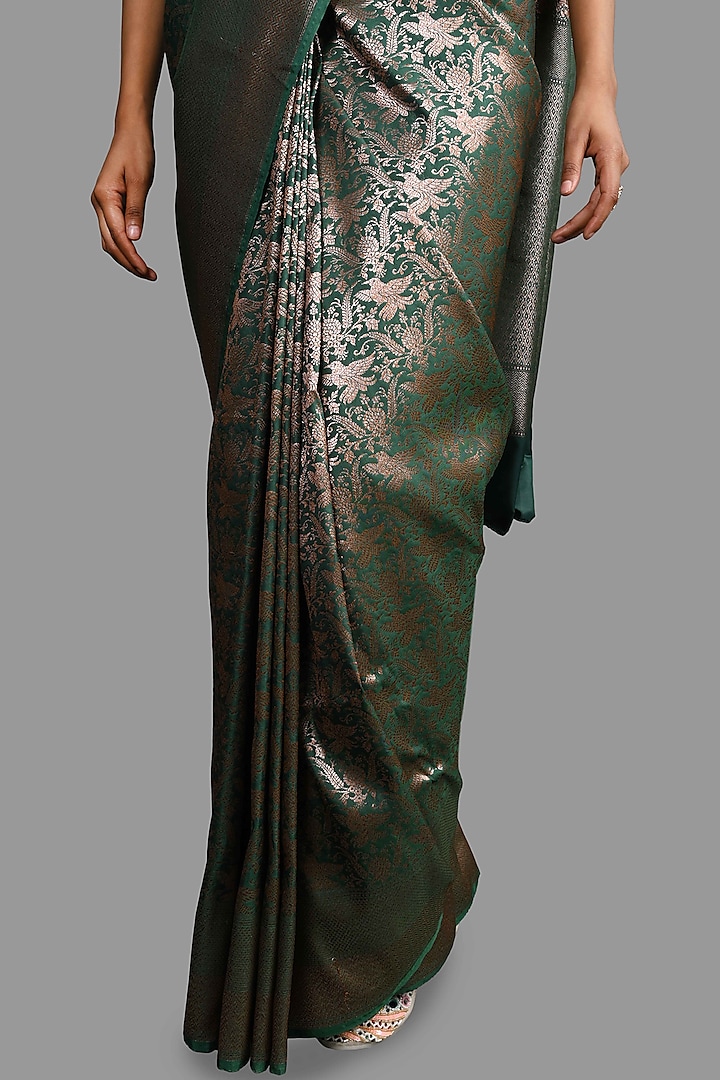 Green Katan Silk Zari Work Banarasi Party Wear Saree Set by Zal From Benaras at Pernia's Pop Up Shop