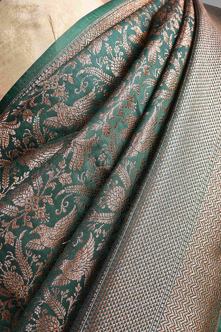Green Katan Silk Zari Work Banarasi Party Wear Saree Set by Zal From Benaras at Pernia's Pop Up Shop