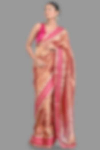 Pink Pure Tissue Silk Zari Weave Hand Embroidered Banarasi Handloom Saree Set by Zal From Benaras at Pernia's Pop Up Shop