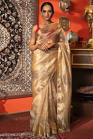 Gold Tissue Silk Banarasi Saree Set by Zal From Benaras