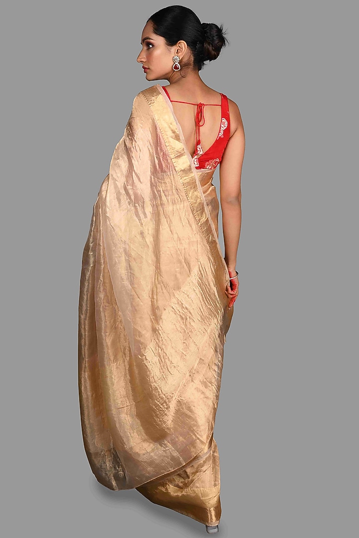 Gold Tissue Silk Banarasi Party Wear Saree Set by Zal From Benaras at Pernia's Pop Up Shop