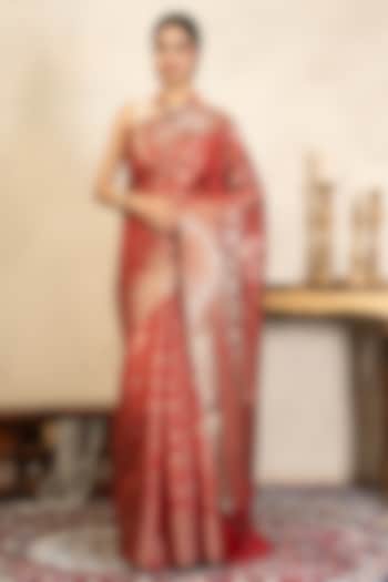 Red Pure Silk Banarasi Party Wear Saree Set by Zal From Benaras at Pernia's Pop Up Shop