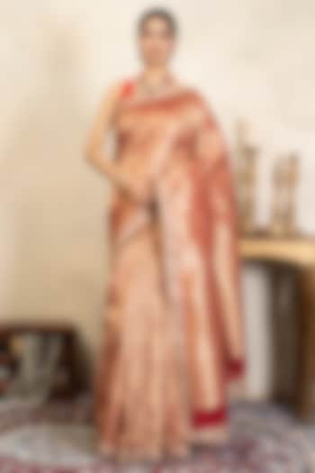Red Pure Silk Brocade Banarasi Party Wear Saree Set by Zal From Benaras at Pernia's Pop Up Shop