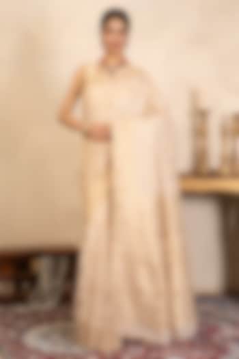 Beige Pure Silk Banarasi Party Wear Saree Set by Zal From Benaras at Pernia's Pop Up Shop