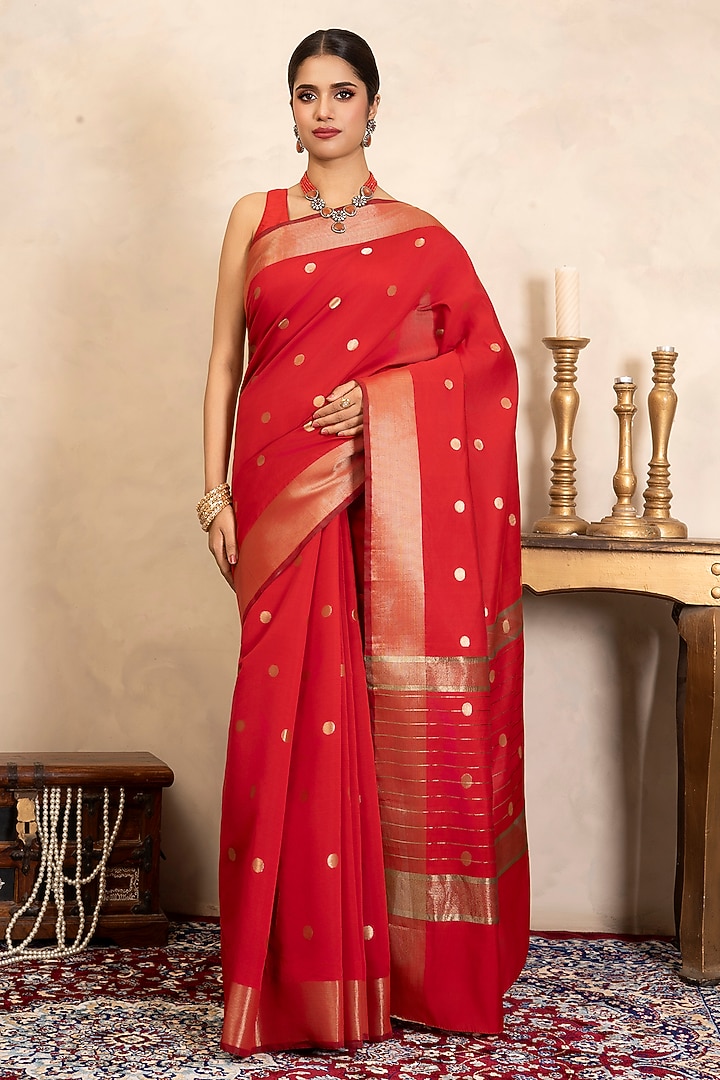 Red Chiffon Banarasi Party Wear Saree Set by Zal From Benaras at Pernia's Pop Up Shop