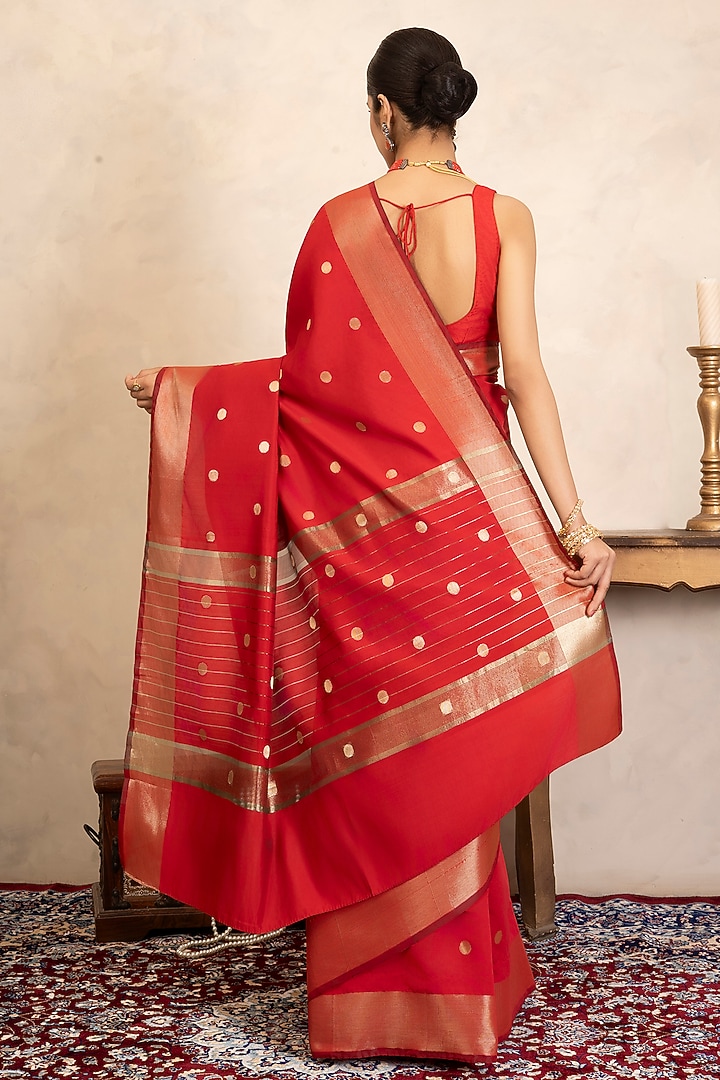 Red Chiffon Banarasi Party Wear Saree Set by Zal From Benaras at Pernia's Pop Up Shop
