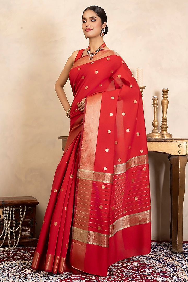Red Chiffon Banarasi Party Wear Saree Set by Zal From Benaras at Pernia's Pop Up Shop