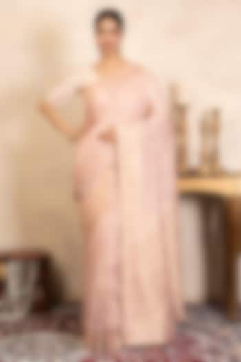 Baby Pink Pure Silk Banarasi Zari Work Party Wear Saree Set by Zal From Benaras at Pernia's Pop Up Shop
