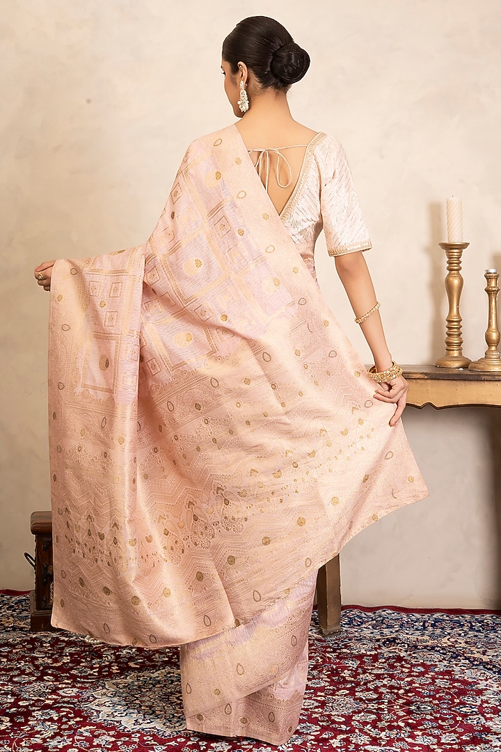 Baby Pink Pure Silk Banarasi Zari Work Party Wear Saree Set by Zal From Benaras at Pernia's Pop Up Shop