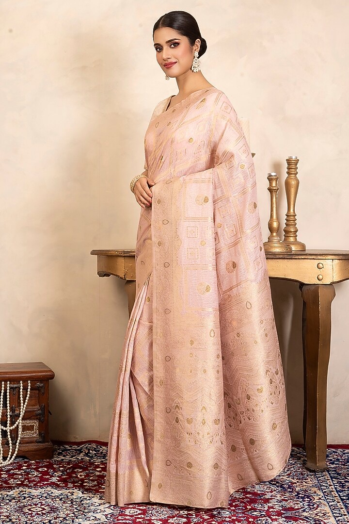 Baby Pink Pure Silk Banarasi Zari Work Party Wear Saree Set by Zal From Benaras at Pernia's Pop Up Shop