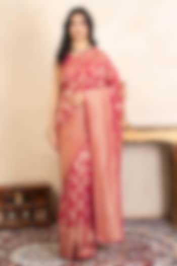Rani Pink Pure Katan Silk Banarasi Party Wear Saree Set by Zal From Benaras at Pernia's Pop Up Shop