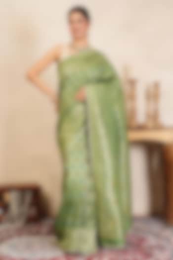 Pista Green Pure Silk Brocade Party Wear Saree Set by Zal From Benaras at Pernia's Pop Up Shop