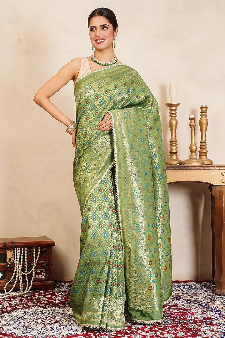 Pista Green Pure Silk Brocade Party Wear Saree Set by Zal From Benaras at Pernia's Pop Up Shop