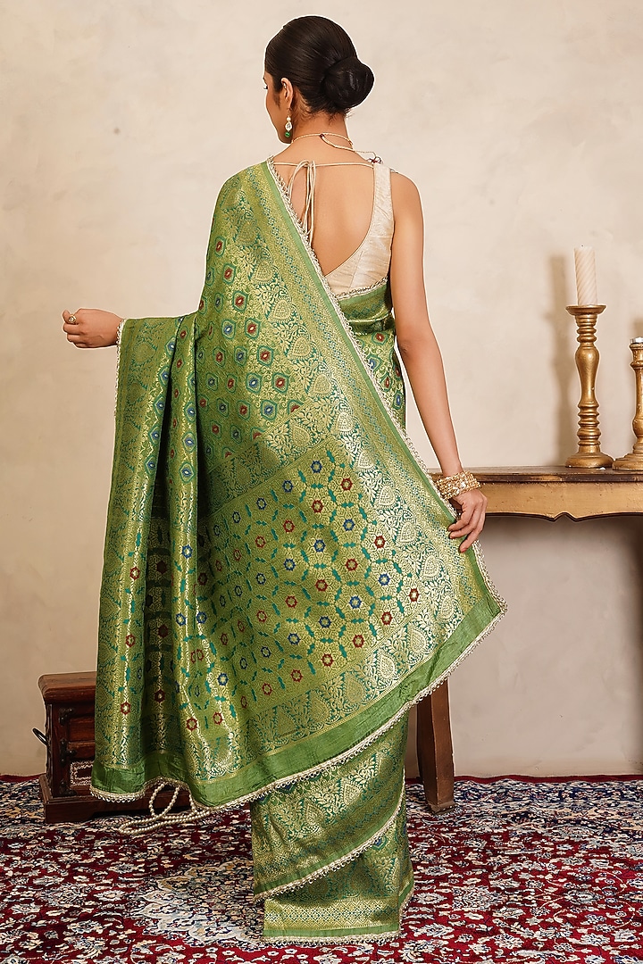 Pista Green Pure Silk Brocade Party Wear Saree Set by Zal From Benaras at Pernia's Pop Up Shop