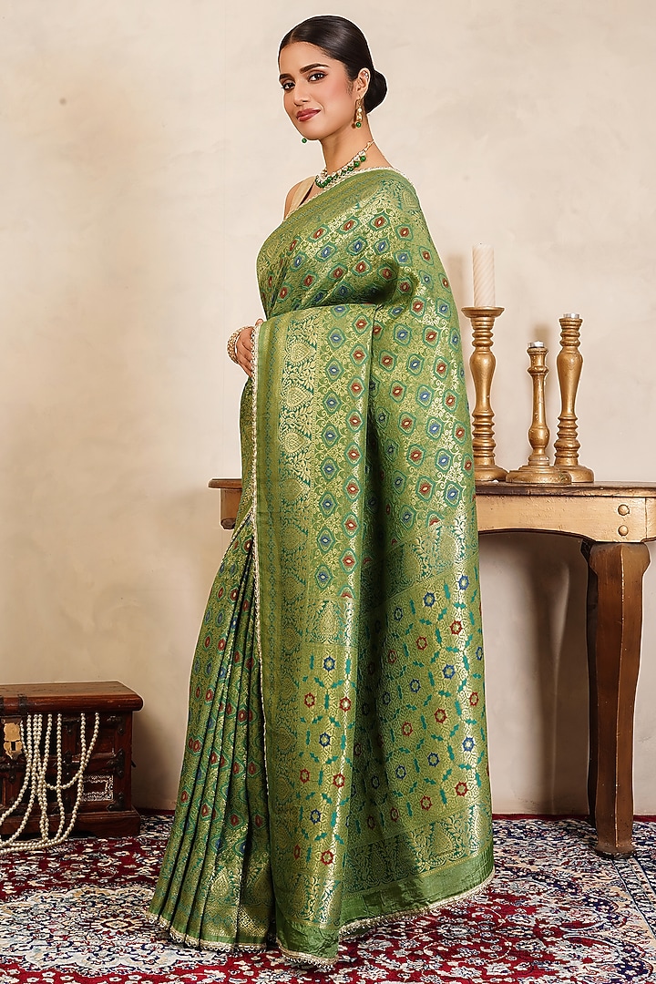 Pista Green Pure Silk Brocade Party Wear Saree Set by Zal From Benaras at Pernia's Pop Up Shop