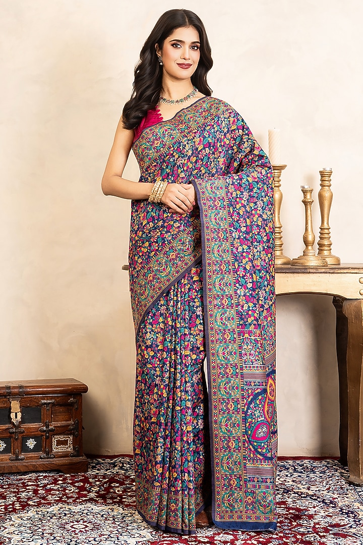 Blue Banarasi Meenakari Work Party Wear Saree Set by Zal From Benaras at Pernia's Pop Up Shop