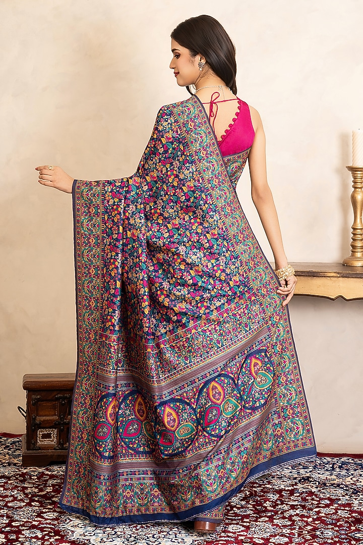 Blue Banarasi Meenakari Work Party Wear Saree Set by Zal From Benaras at Pernia's Pop Up Shop