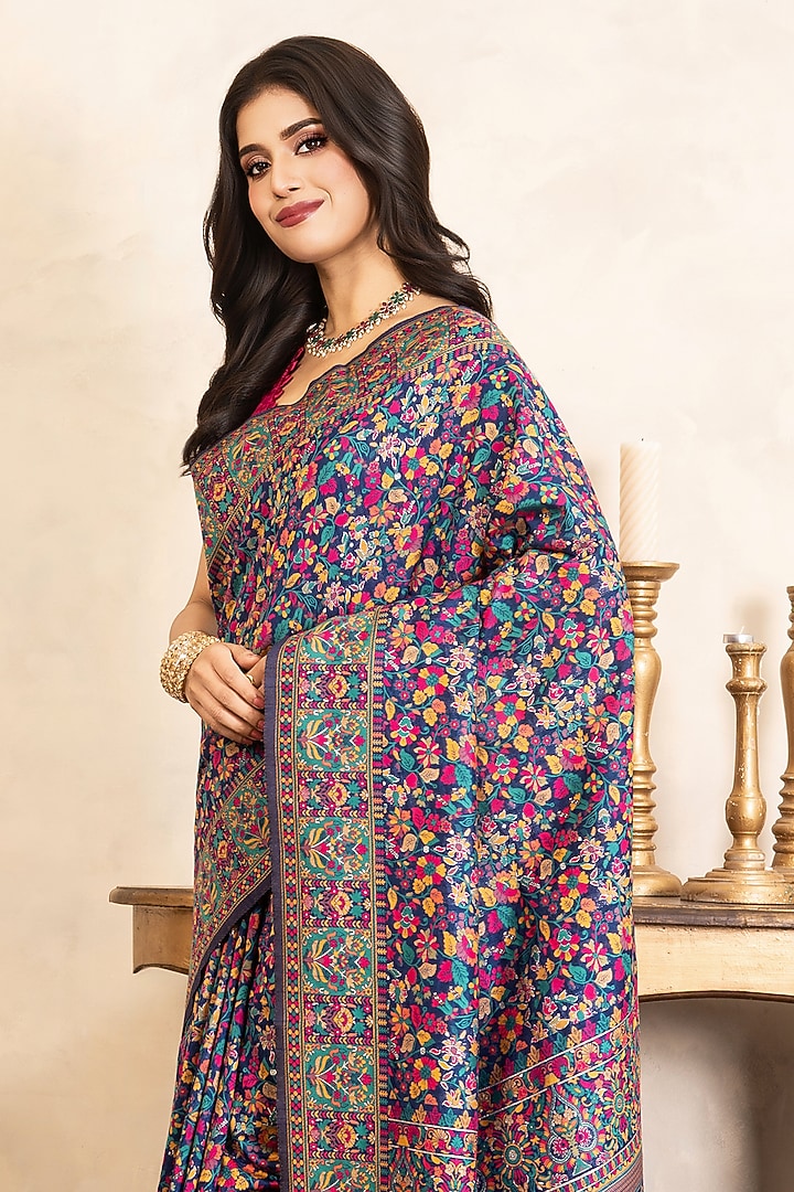 Blue Banarasi Meenakari Work Party Wear Saree Set by Zal From Benaras at Pernia's Pop Up Shop