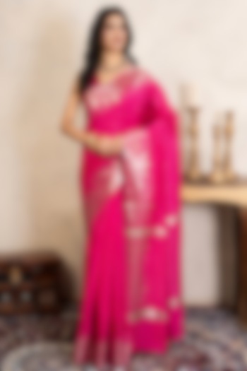 Pink Pure Silk Banarasi Party Wear Saree Set by Zal From Benaras at Pernia's Pop Up Shop
