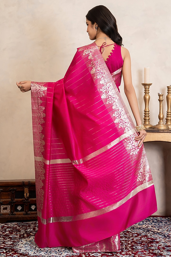 Pink Pure Silk Banarasi Party Wear Saree Set by Zal From Benaras at Pernia's Pop Up Shop
