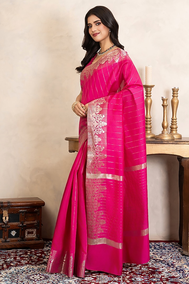 Pink Pure Silk Banarasi Party Wear Saree Set by Zal From Benaras at Pernia's Pop Up Shop