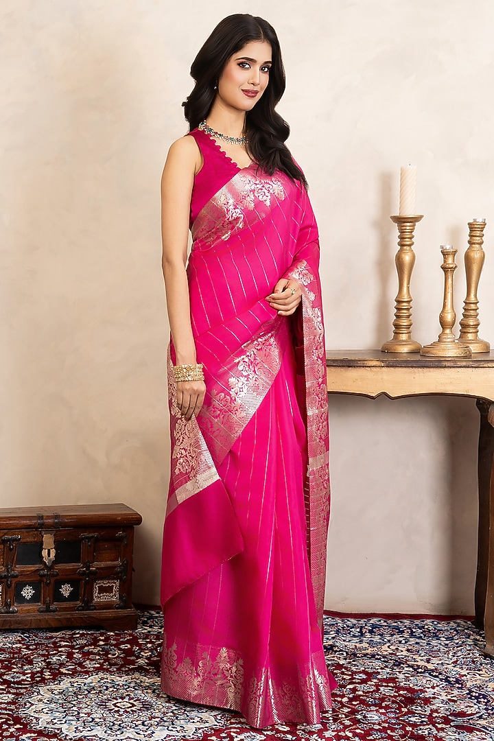 Pink Pure Silk Banarasi Party Wear Saree Set by Zal From Benaras at Pernia's Pop Up Shop