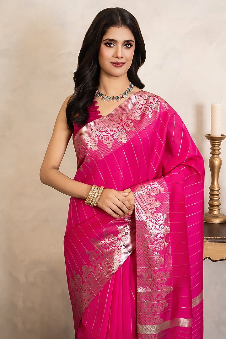 Pink Pure Silk Banarasi Party Wear Saree Set by Zal From Benaras at Pernia's Pop Up Shop