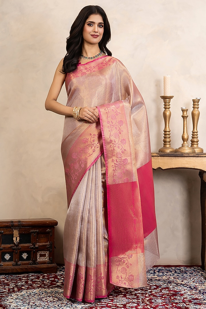 Pink Kanjivaram Banarasi Party Wear Saree Set by Zal From Benaras at Pernia's Pop Up Shop