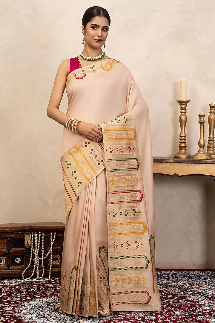 Rose Pink Pure Katan Silk Handloom Party Wear Saree Set by Zal From Benaras at Pernia's Pop Up Shop