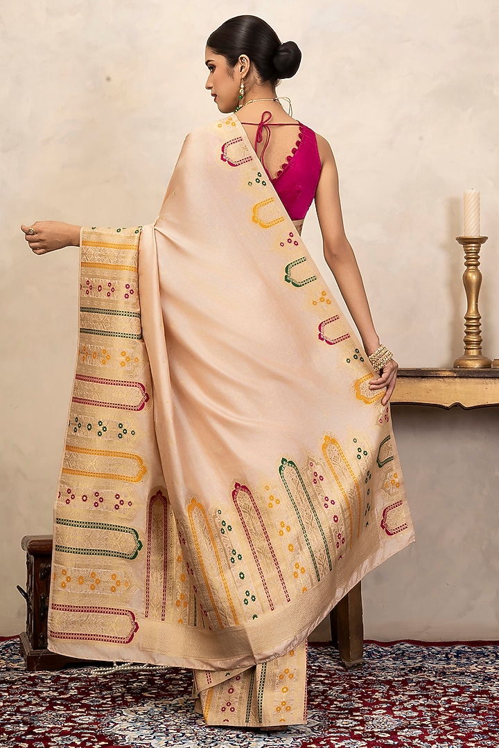 Rose Pink Pure Katan Silk Handloom Party Wear Saree Set by Zal From Benaras at Pernia's Pop Up Shop