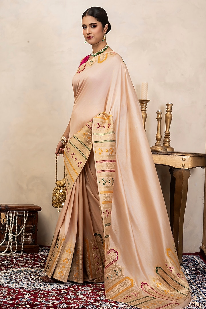 Rose Pink Pure Katan Silk Handloom Party Wear Saree Set by Zal From Benaras at Pernia's Pop Up Shop